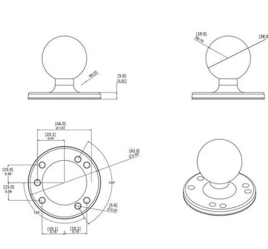 Afbeeldingen van Ronde basis Ø38 (1,½")