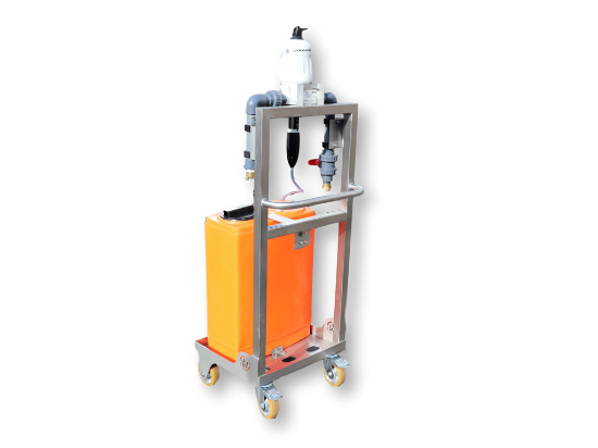 Picture of Dosing unit on stainless steel frame - Dosatron D3RE2PVDF+BP